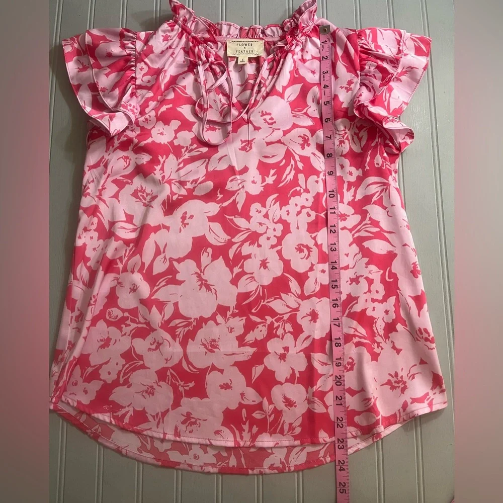 Floral Ruffle Sleeve Tie-Neck Blouse - Pink - Picture 7 of 9